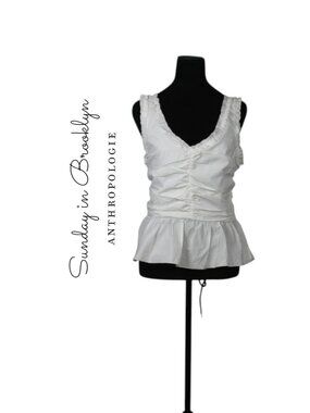 Sunday in Brooklyn by Anthropologie White Tank Top with Ruffles Size Large